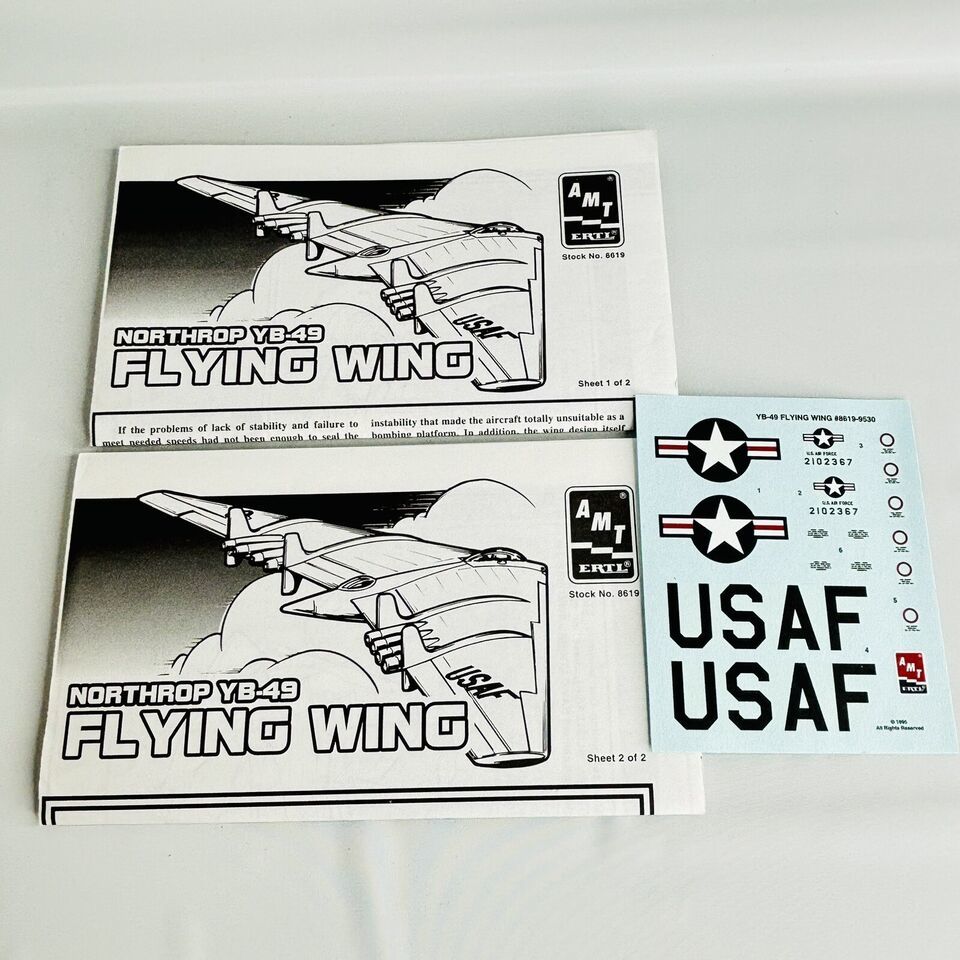 AMT ERTL Northrop YB-49 Flying Wing 1:72 Scale - DECALS and INSTRUCTIONS ONLY - $19.79
