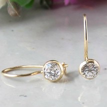 4mm Coupe Ronde Moissanite Solitaire Dormeuses Boucles 14K or Jaune Plaqué - £63.35 GBP