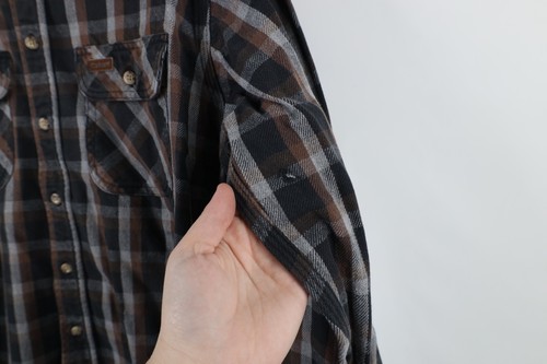Vtg Carhartt Mens Large Distressed Heavyweight Spell Out Flannel Button Shirt Item image 7