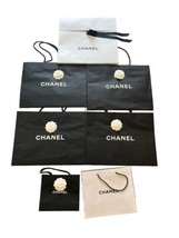 Lot of 7 Chanel Gift Bag White + Black Empty Paper Bag W/ Flower Shopping bags - £51.76 GBP