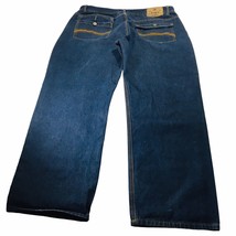 Men&#39;s Jeans Akademiks Jeanius 42x32 Meas 38x29.5 Dark Blue 5 Pocket Y2K - £26.10 GBP