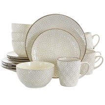 Elama White Lily 16 Piece Luxurious Stoneware Dinnerware with Setting for 4 - £68.55 GBP