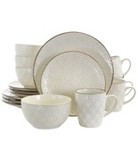 Elama White Lily 16 Piece Luxurious Stoneware Dinnerware with Setting for 4 - £67.41 GBP