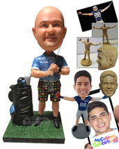 Personalized Bobblehead Male Golfer In T-Shirt And Shorts With His Golfing Club  - £72.57 GBP