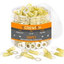 Screwish 12-10 Gauge Marine Grade Ring Terminals, 100 Pcs., Tinned, Yellow. - £28.40 GBP