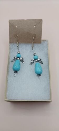 Vintage Angel Earrings, Faux Turquoise - $15.00