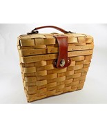 PIC NIC BASKET WOVEN WHITE OAK STRIPS w/ 2 Bottle Holders 11&quot; x 10&quot; x 5&quot; - $39.33 CAD