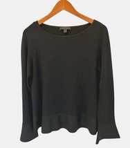 Ann Taylor 2-Tone Black Scoop Neck Long Sleeve Ruffle Hem Top Womens Size M - $19.79