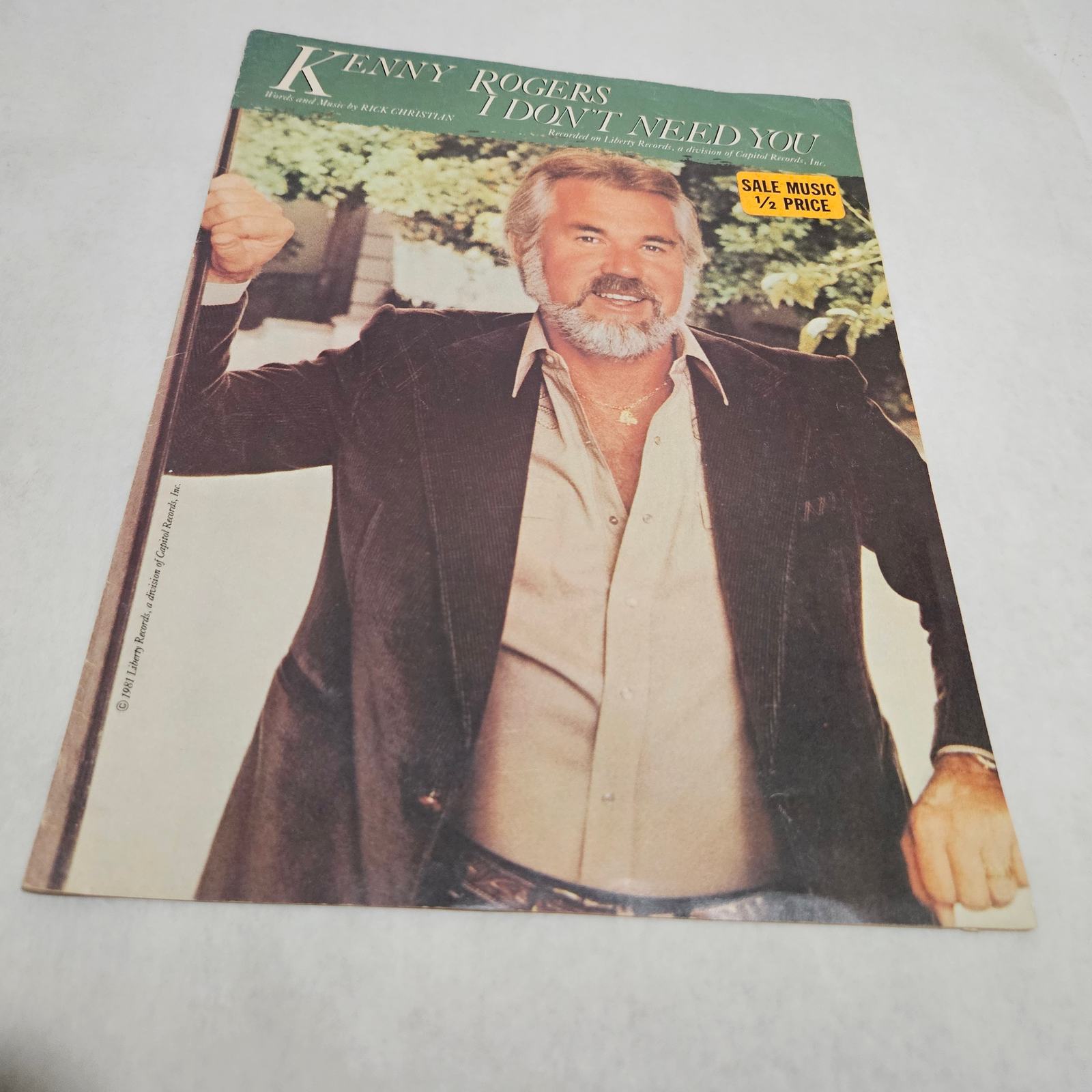 Primary image for Kenny Rogers I Don't Need You by Rick Christian 1981 Sheet Music