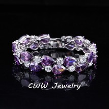 Designer Purple Crystal Large Mona Lisa Bijoux Bracelets Bangles Clear Zircon Br - £24.11 GBP