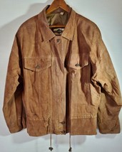 Outbrook Womens Large Suede Leather Jacket Brown Full Zip Vintage 90s - £23.58 GBP