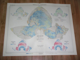 1958 Vintage Map Of World Oc EAN S Oc EAN Ography / Bathymetric Chart / Marine Fauna - £27.21 GBP