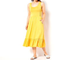 J Jason Wu Solid Knit Ruffle Midi Dress - Golden Yellow, Large - $27.00