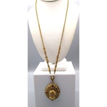 Vintage West Germany Ornate Cameo Necklace Russian Gold Filigree and Pearl Chain - £202.05 GBP