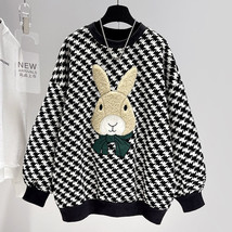 Autumn new plus size embroidered rabbit pullover women s plus velvet checkerboard plaid thumb200