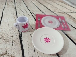 American Girl doll pink flower cup mug cafe plate placemat conversation ... - £7.90 GBP