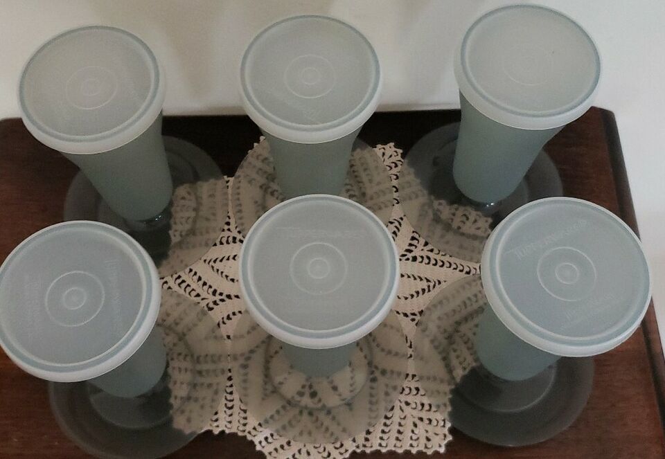 Set of Six (6) Gray Parfait Tupperware Cups Tall Large # 754-1 with Lids Item image 2