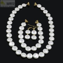 Mm coin natural white pearl shell necklace bracelet earrings jewelry sets woman wedding thumb200