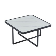 Minimalism Square Coffee Table Black Metal Frame with Stone Tabletop - $118.79