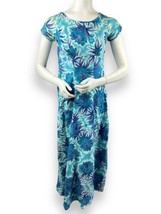 Vtg 60s Hawaiiana Modes Honolulu Blue Aqua Floral Empire Maxi Sundress 32” Bust - £46.98 GBP