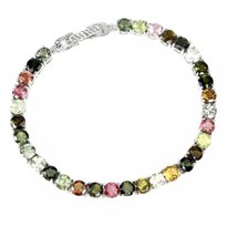 All Natural Unheated Multi Color Tourmaline Sterling Silver Bracelet 7.5 Ins - £120.68 GBP