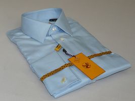 Mens 100% Egyptian Cotton Shirt French Cuffs Wrinkle resistance Enzo 61102 Blue image 3
