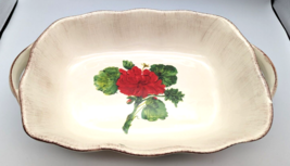 Sur La Table Red Geranium Earthenware Baking Dish 2 Handle Hand Painted Italy - £26.59 GBP