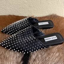 Steve Madden 6.5 Black Pinpoint Slip On Studded Spike Mules Goth Biker E... - $34.64
