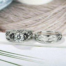 1.50Ct Round Cut Diamond 14k White Gold Finish Skull Engagement Wedding Ring Set - £97.50 GBP