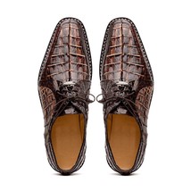 Caribe Rustic Genuine Caiman Crocodile Dress Shoes Derby Orix / Brown image 5