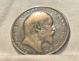 1904 GREAT BRITAIN KING EDWARD VII PENNY MA BRONZE COIN - $23.18