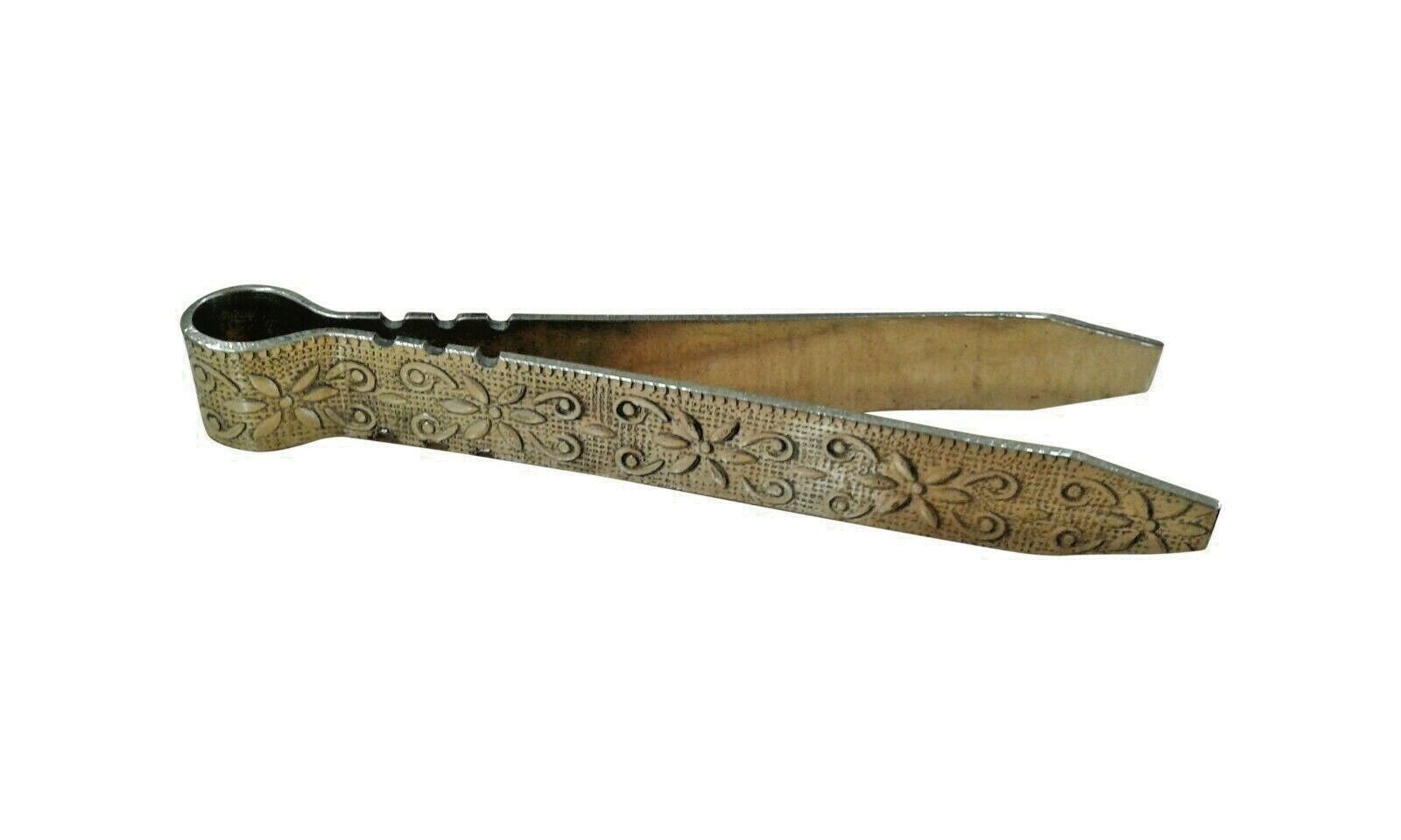 Handmade Greek Solid Brass Charcoal &amp; Incense Tong Engraved Details 10.6... - $8.59