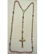 Vintage pink glass beads / pink cross rosary  - £30.18 GBP