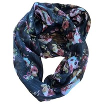 Womens Black with Pink Flowers and Glitter Strands Scarf 21&quot; x 70&quot; scarf - £6.76 GBP