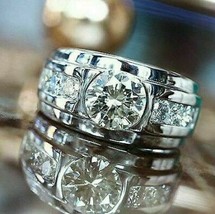 Homme Fiançailles Mariage Bague 2.47 CT Imitation Diamant 14K Plaqué or Blanc - £103.67 GBP