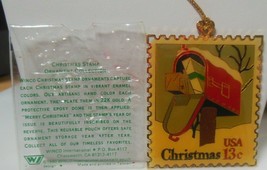 Vintage WINCO Christmas Stamp Ornament Enamel 22K Gold Plated 1990 - $21.77