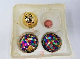 Christmas Ornaments Glass Rainbow Disc Balls and Gold Ball Vintage Set of 3 - £11.91 GBP