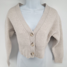 Babaton Cardigan Sweater Size S Beige Merino Wool Cropped Rib Knit - £27.20 GBP