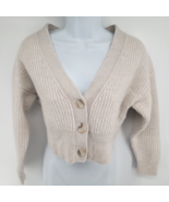 Babaton Cardigan Sweater Size S Beige Merino Wool Cropped Rib Knit - £27.33 GBP