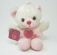 Vintage Fun World White Teddy Bear W/ Pink Hearts Stuffed Animal Plush Toy Lovey - £29.57 GBP