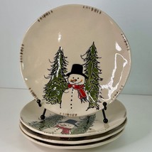 4 Salad / Dessert Plates 1 Design Eli &amp; Ana Handmade Whimsy Snowman 8.5”... - $42.52