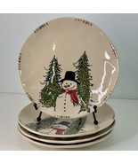 4 Salad / Dessert Plates 1 Design Eli &amp; Ana Handmade Whimsy Snowman 8.5”... - $58.15 CAD