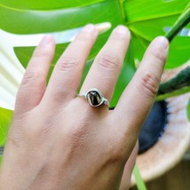 Dainty Handmade Silver Brown Stone Wire Ring, size 7.25 - £11.58 GBP