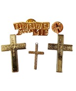 1970-90s MCM Lot Of 5 Christian Pins Pendants Vintage Gold Tone Crucifix... - $40.73 CAD