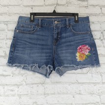 Old Navy Womens Shorts 12 Blue Boyfriend Cut Off Embroidered Floral Boho - £9.92 GBP