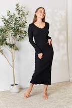 Culture Code Black Ribbed Long Sleeve Midi Slit Dress - £22.81 GBP