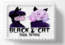 Goth Girl Wednesday Black Cat Edible Image Edible Cake Topper Frosting S... - £13.01 GBP