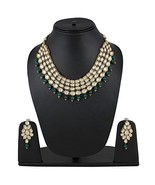 Multilayered Green Kundan Necklace Earrings Jewelry Set - £16.22 GBP