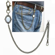 Pocket Watch Chain Bronze Albert Chain with Mother of Pearl Fob Swivel Clasp 165 - £14.34 GBP