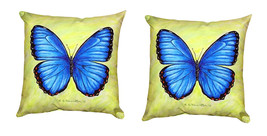 Pair of Betsy Drake Dick’s Blue Morpho No Cord Pillows 18 Inch X 18 Inch - £63.30 GBP